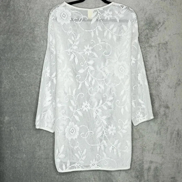 Slim Allure Womens Top Medium White Floral Crochet Long Sleeve Round Neck - Picture 4 of 7